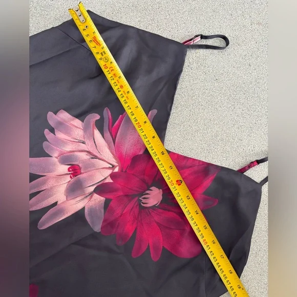 La Vie En Rose Dark Gray Pink Floral Slip Dress  Sexy Edgy Summer Flowy Satin - Picture 7 of 8